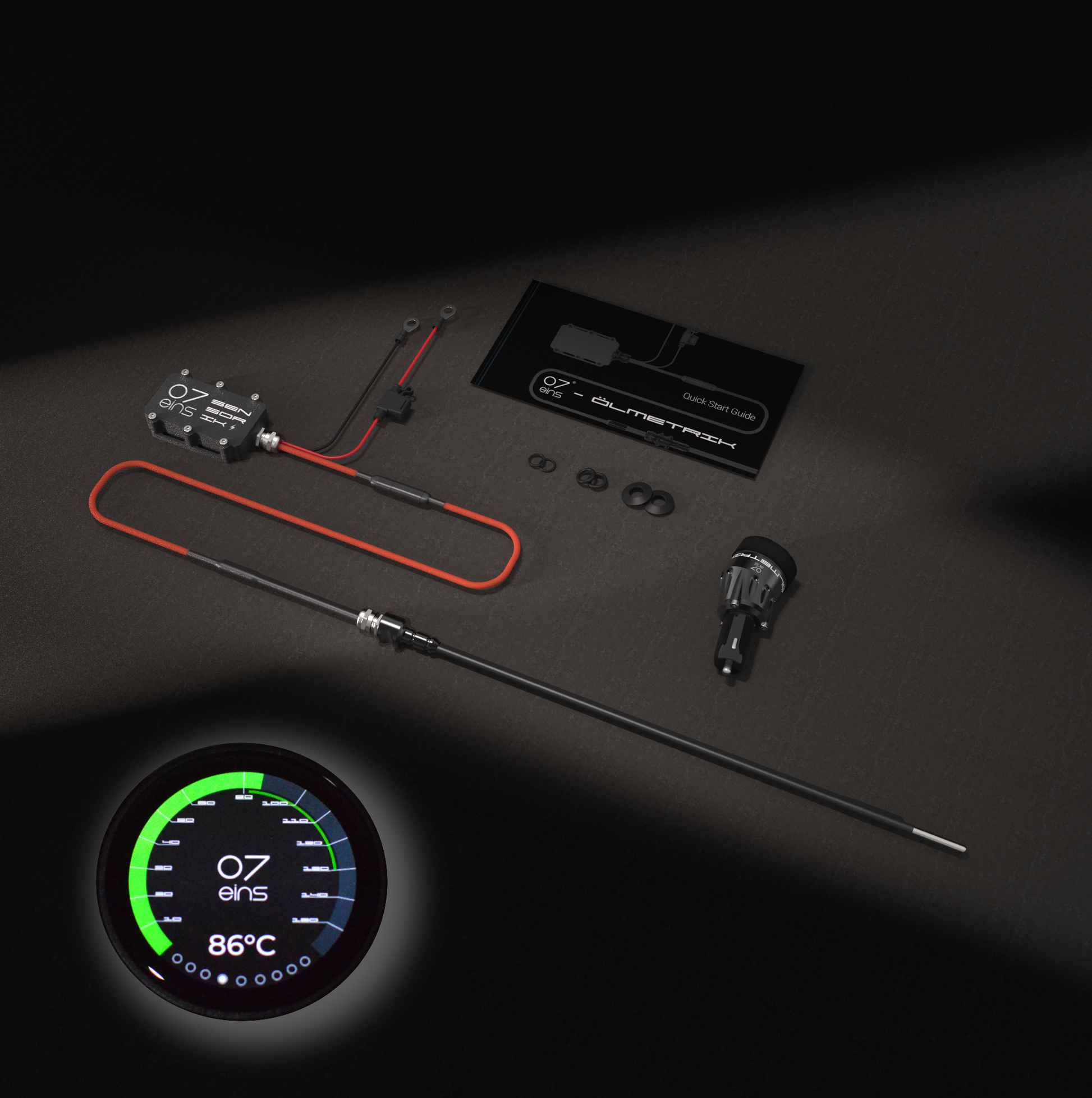 OILMETRIC Moniteur d'huile D2 pour prise de bord en noir carbone : Contenu de l'emballage
