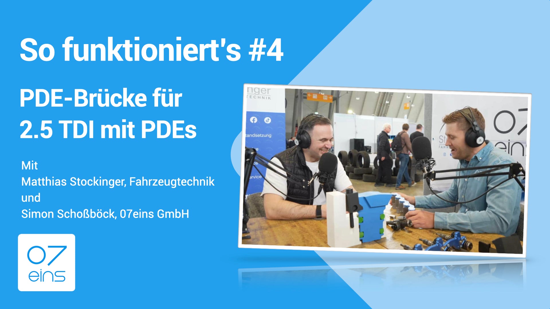 PDE-Brücke VW T5 2.5 TDI: In diesem Video aus der 07eins-Reihe „So funktioniert’s“ erklärt Simon Schoßböck, wie die Original PDE-Brücke von 07eins entstanden ist und wie ihre Wirkweise funktioniert.
Es geht um die Entwicklung der ersten PDE-Brücken, um Materialwahl und Konstruktion, um Toleranzen im Zylinderkopf, um Einlaufspuren an den Pumpe-Düse-Elementen und um die eigentliche Undichtigkeit, die später zu Diesel im Motoröl, sinkender Schmierfähigkeit und schweren Folgeschäden führen kann.