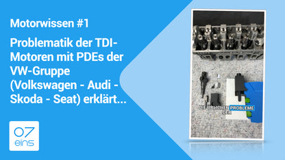 Das Problem: Bewegliche PDEs trotz festem Halter bei TDI-Motoren von Volkswagen, Audi, SEAT und Skoda der Baujahre 1998 bis 2010.

Anhand vergrößerter Musterteile wird gezeigt, wie der originale Halteschuh beim Pumpe-Düse-System kippt, den Injektor seitlich verschiebt und dadurch Einlaufspuren im Aluminium-Zylinderkopf verursacht. Sobald die Dichtung dort keinen Kontakt mehr zur Wand hat, kann Diesel aus dem Rücklaufbereich in den freien Zylinderkopf und damit direkt in den Ölkreislauf gelangen.